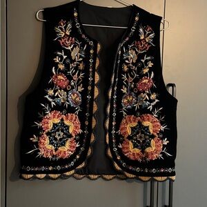 Embroidered Black Floral Vest